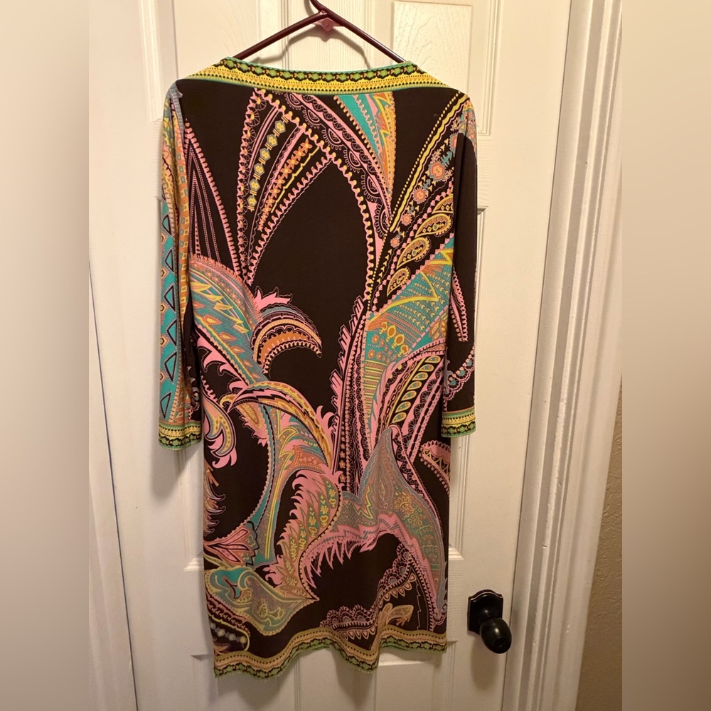 Beige by eci Brown Shift Dress with Teal and Pink Paisley - Picture 2 of 5